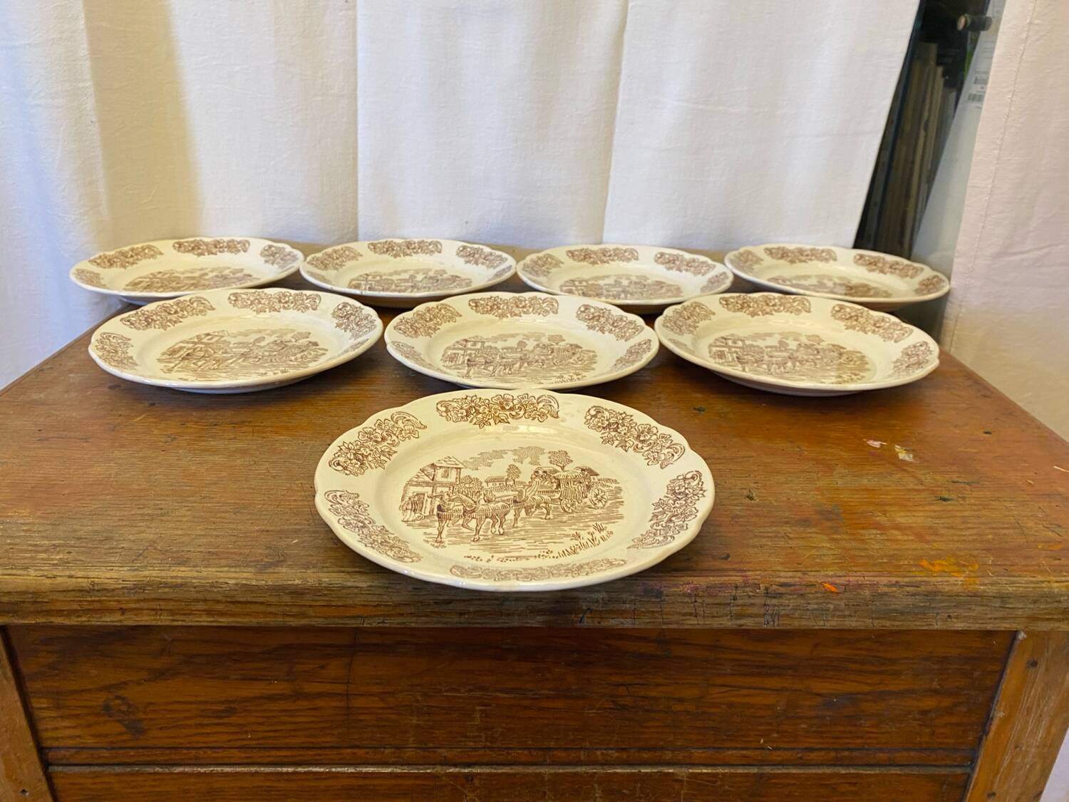 Set of 8 Antique Dessert Plates SARREGUEMINES Vintage Ceramic