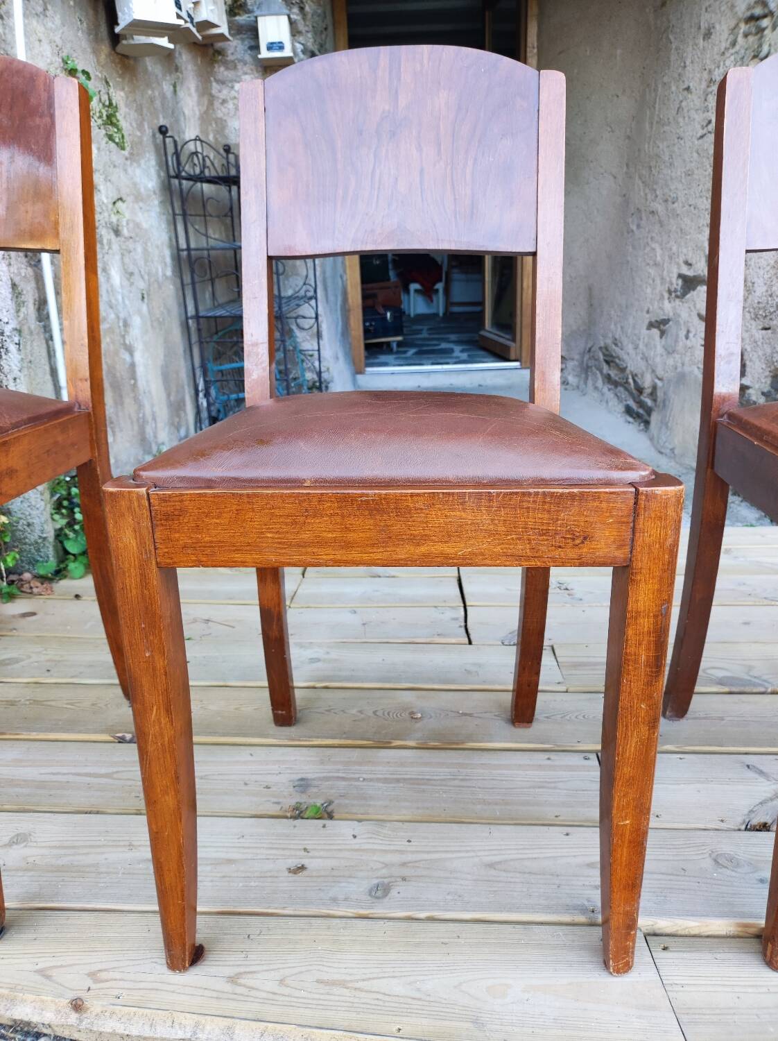 Set of 6 STELLA chairs, Art Deco, leather seat