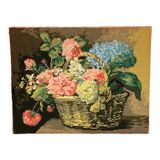 Canevas tableau motif panier de fleurs