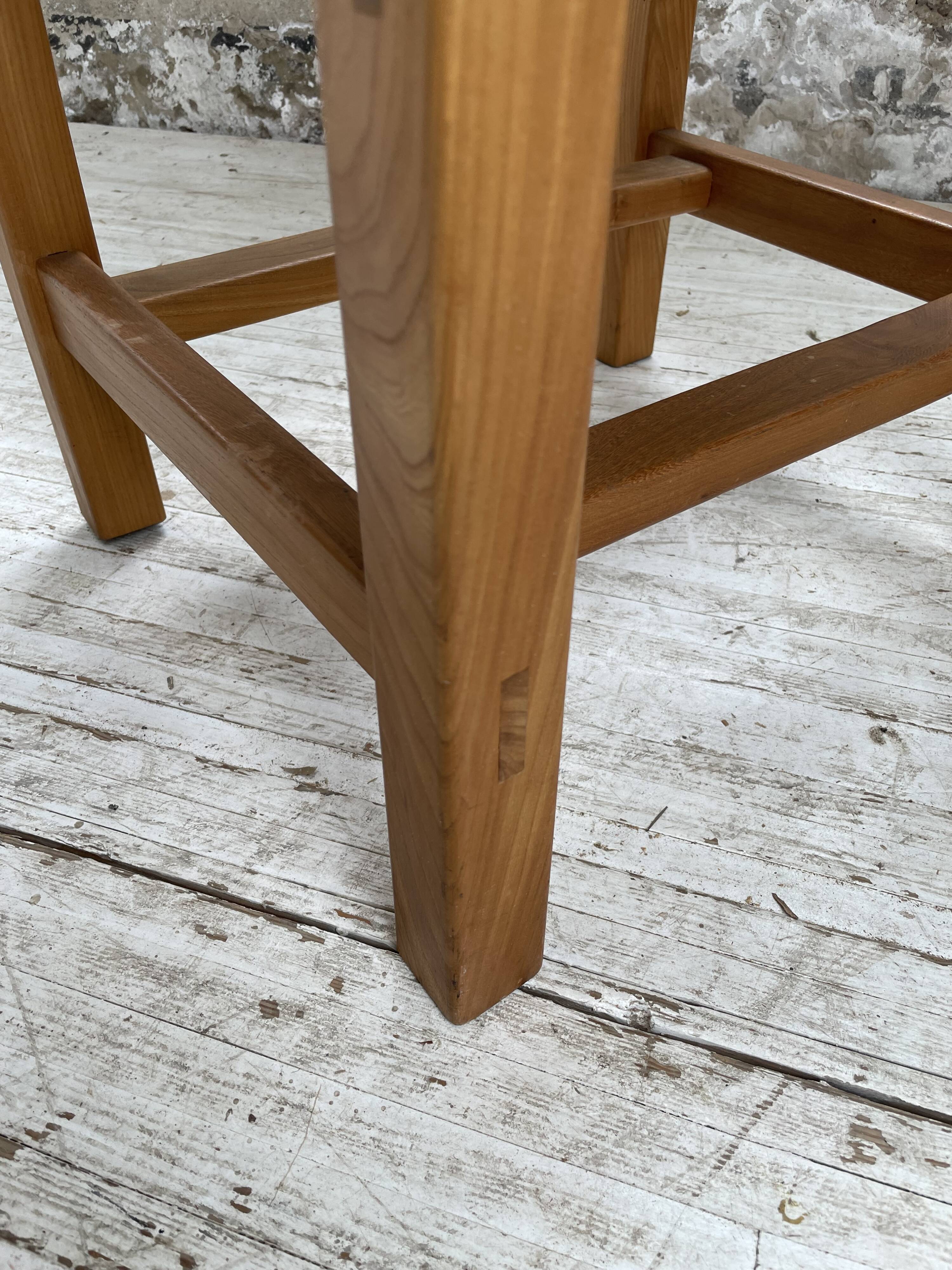 Solid elm and leather stool Maison Regain