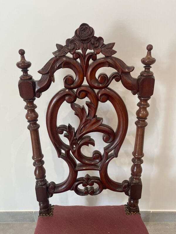 Chaise de nourrice Napoléon III, bois noirci et canevas