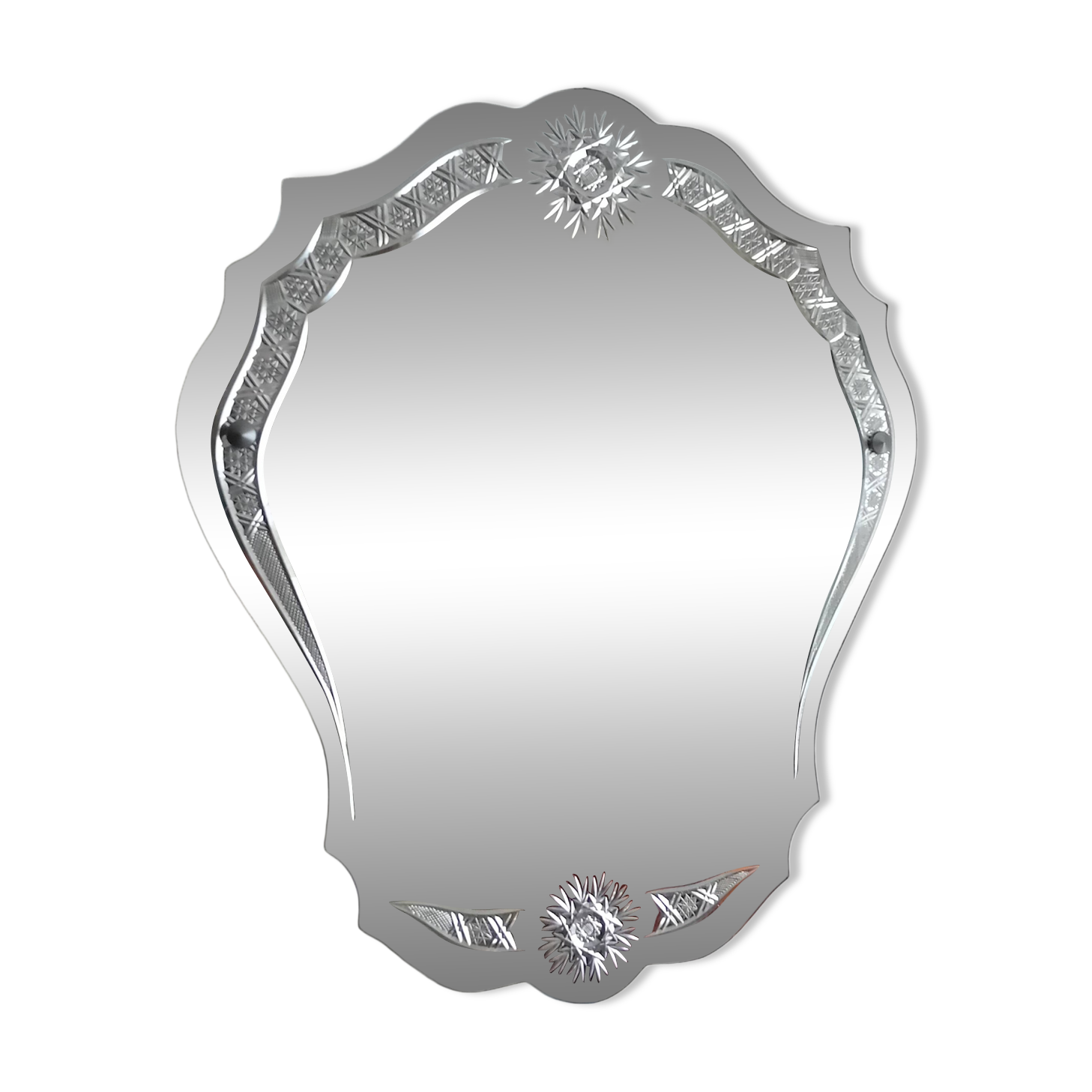 Beveled and chiseled mirror glass, art deco, 50s/60s