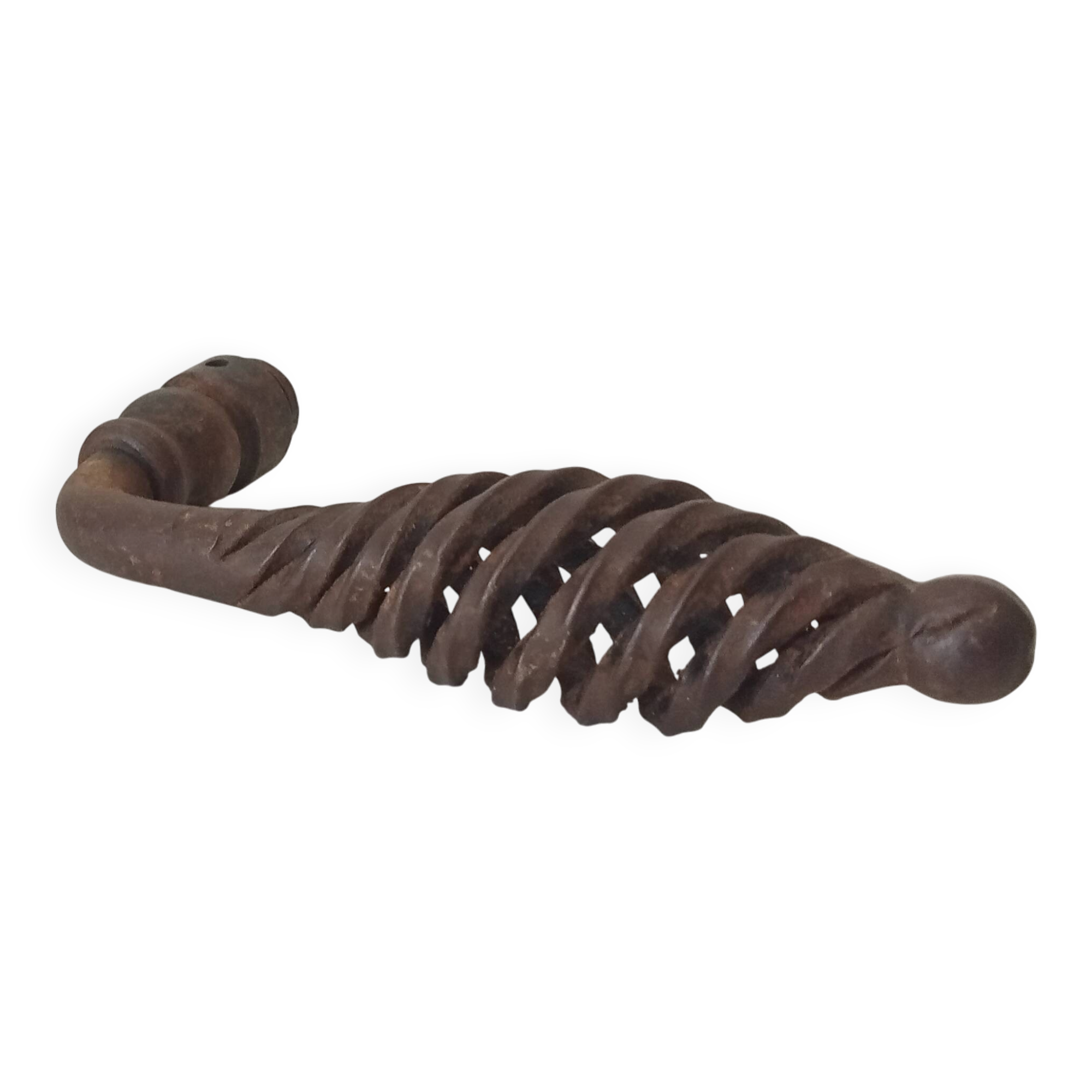 Twisted door handle in solid wrought iron, antique.