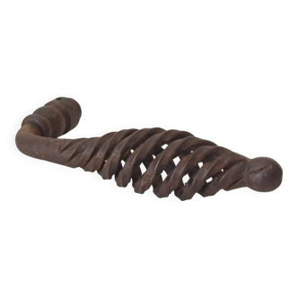 Twisted door handle in solid wrought iron, antique.