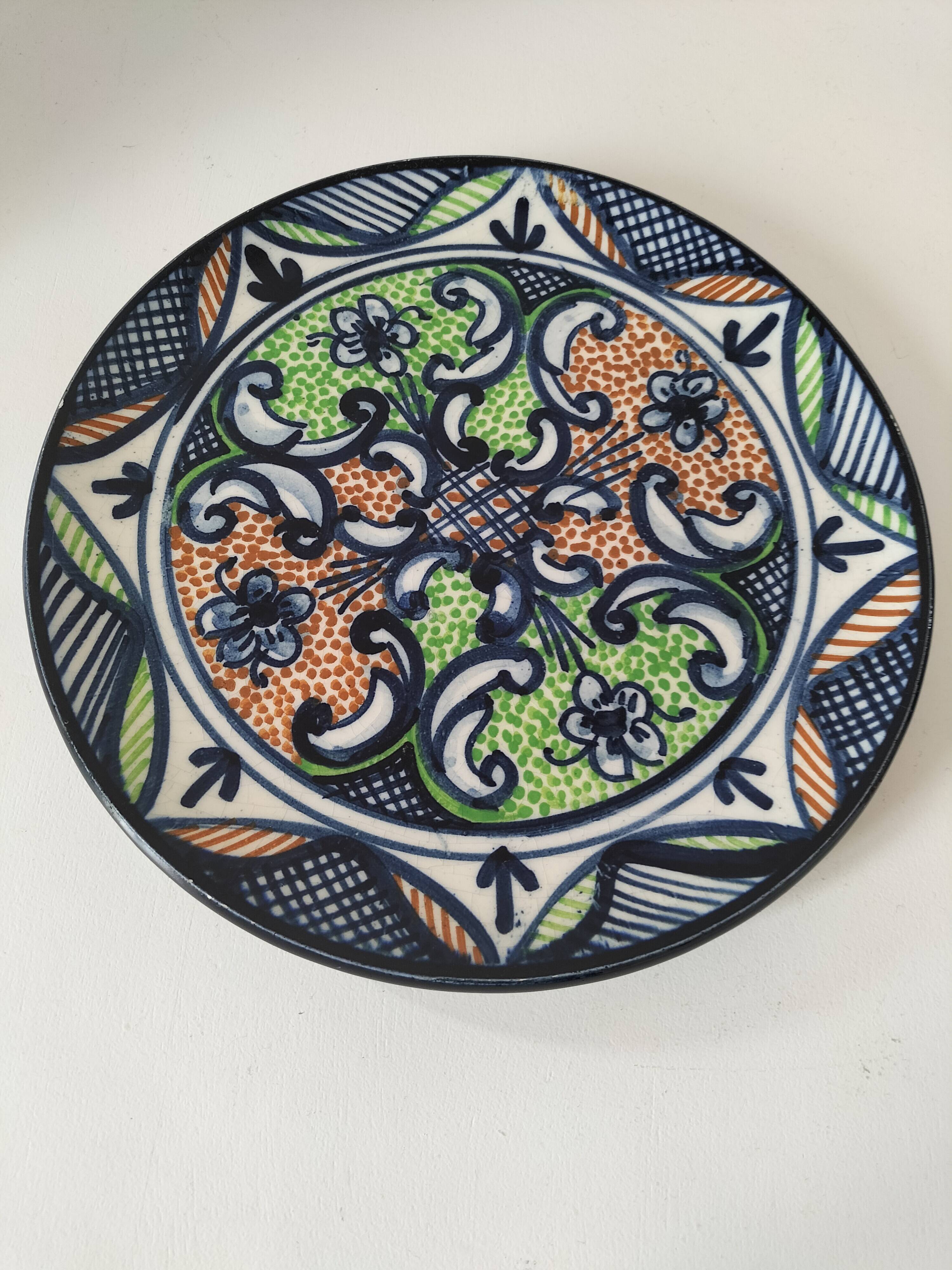 Hispano-Moorish handmade ceramic plate – green and orange decoration