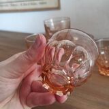 Set of 6 vintage Rosaline liqueur glasses in translucent pink glass