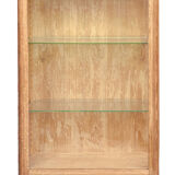 Restored antique oak display cabinet with glass shelves.