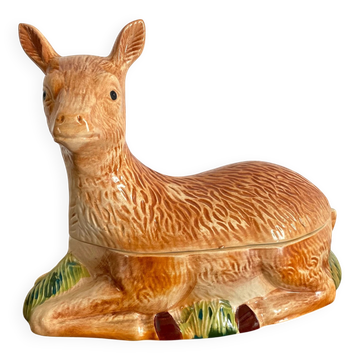 Zoomorphic terrine of a doe in earthenware by Michel Caugant