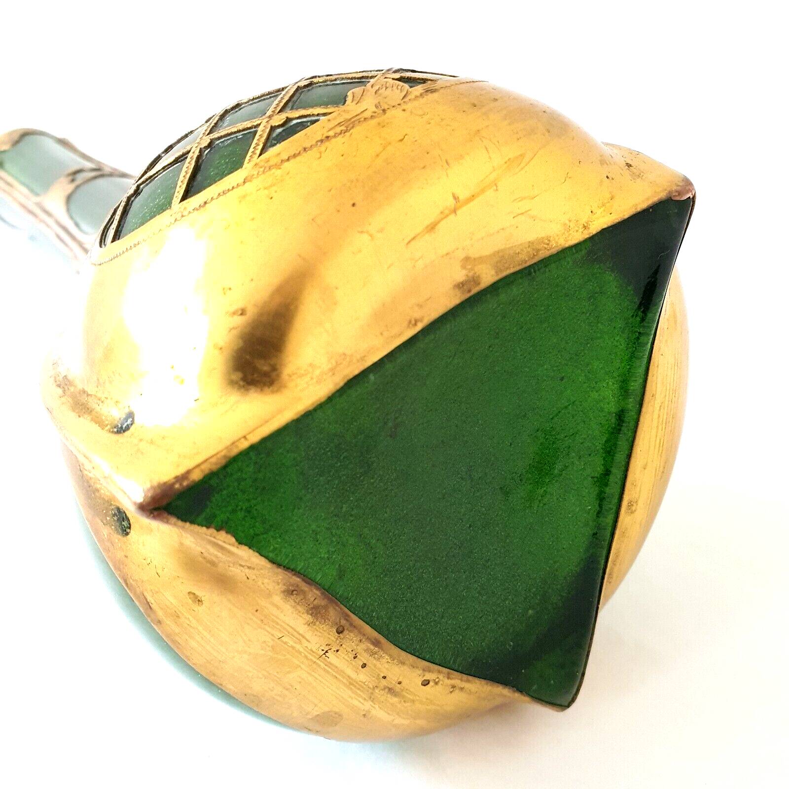 Soliflore vase legras imperial green copper decors enhanced with gold unsigned