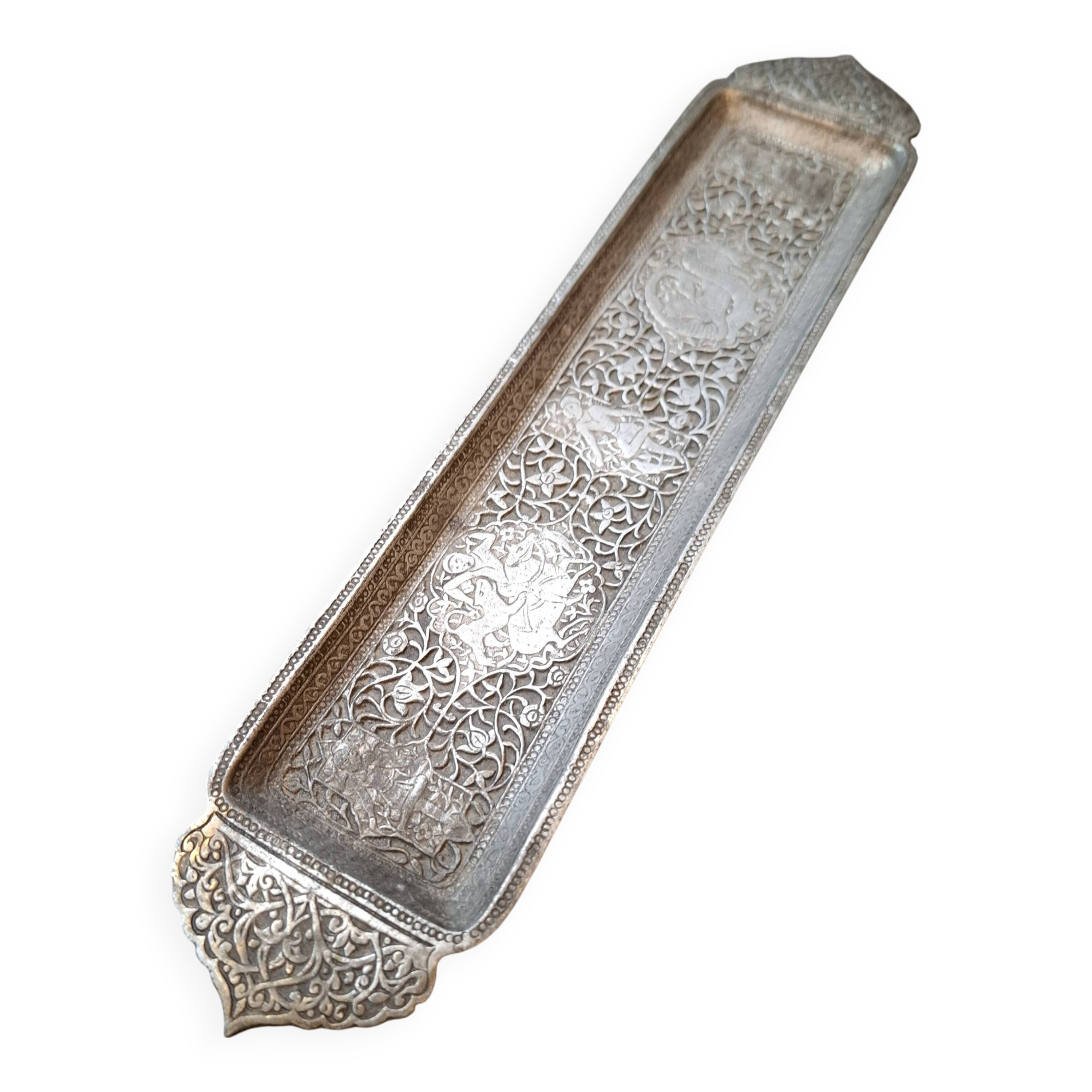 Vide poche ou repose stylo en argent Qadjar