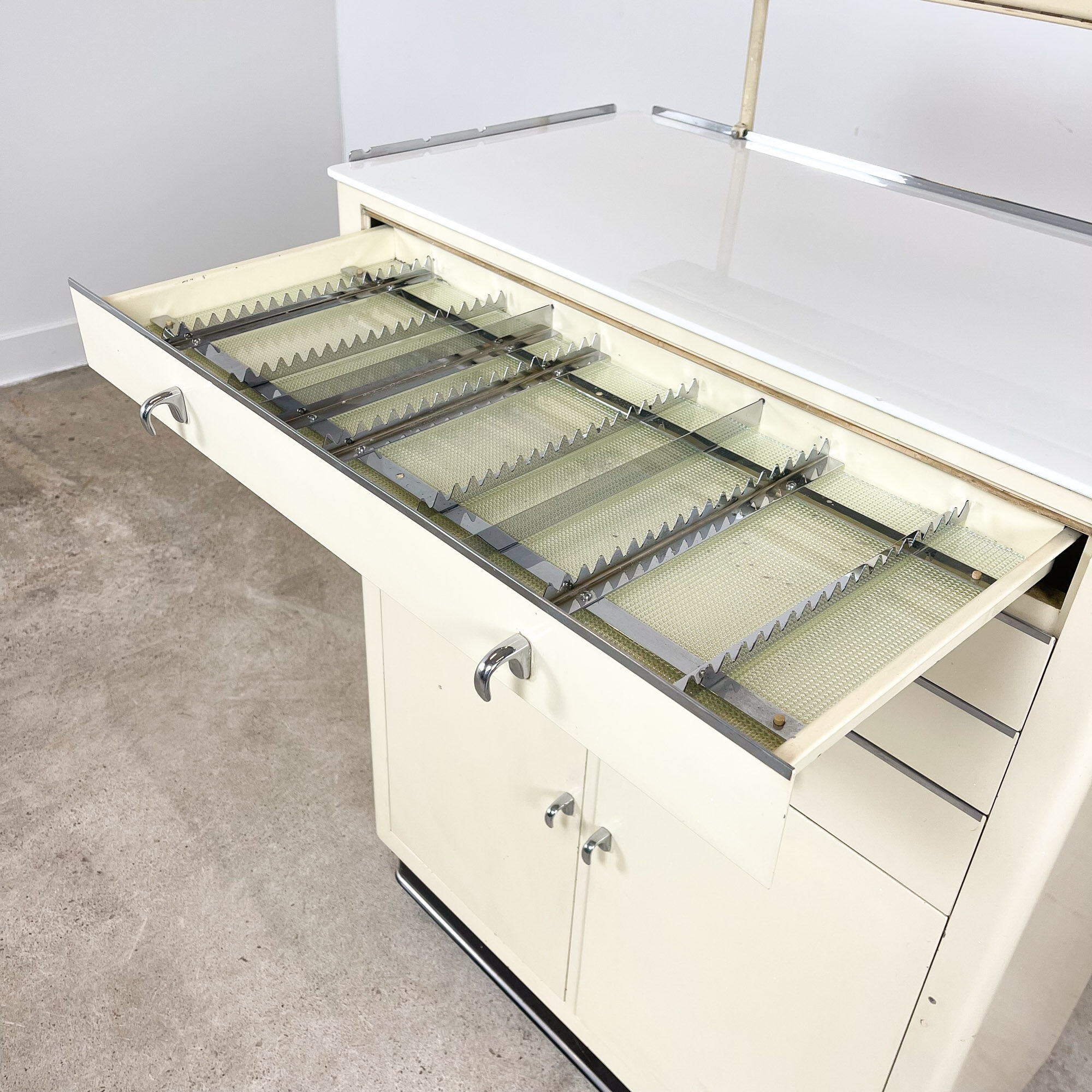 Industrial medical dentist cabinet on wheels Germany 1950s