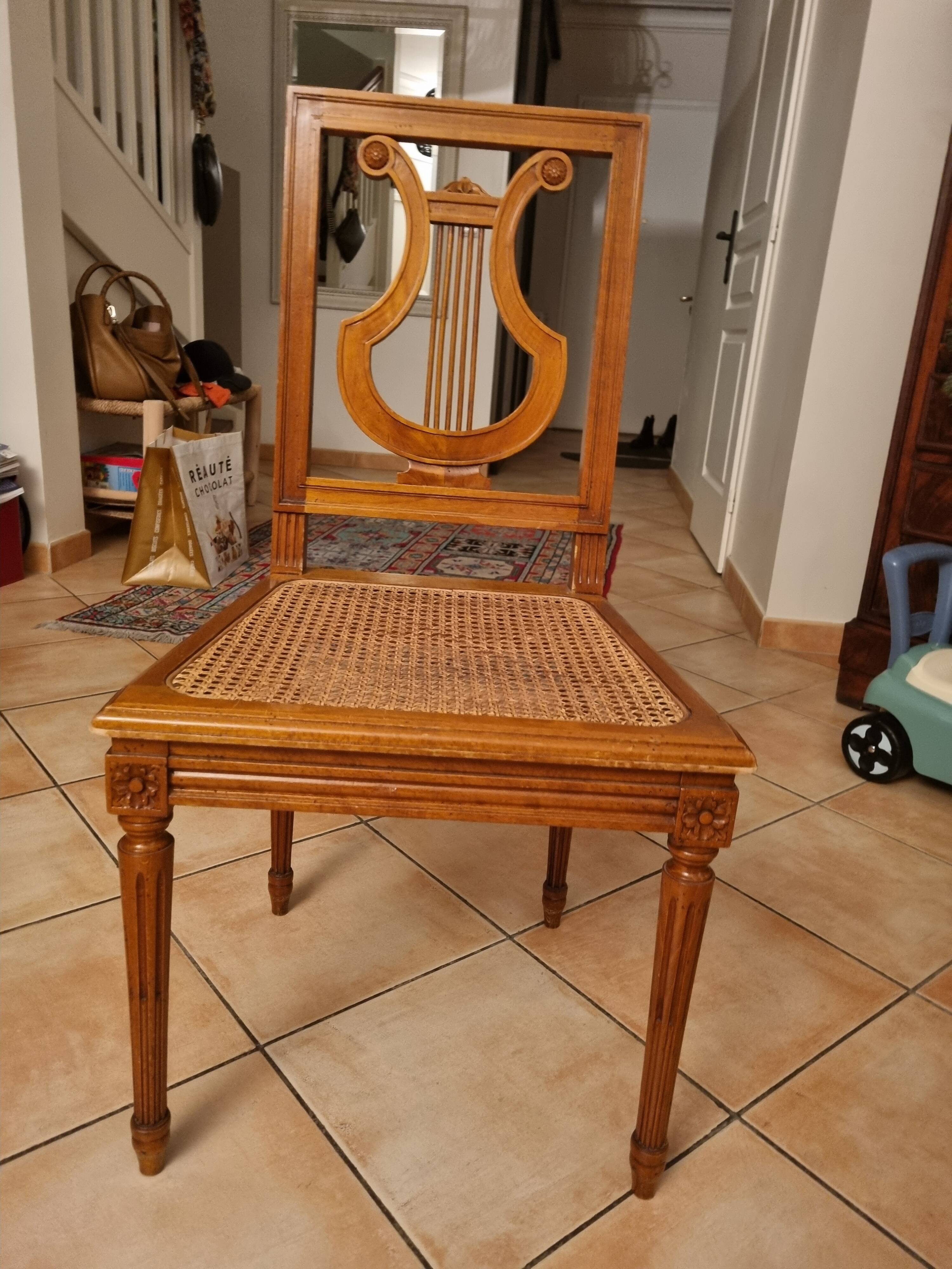 4 Louis XVI lyre chairs with caning
