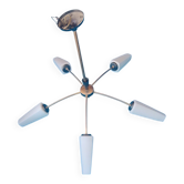 Chandelier 5 branches années 60 en opaline et métal