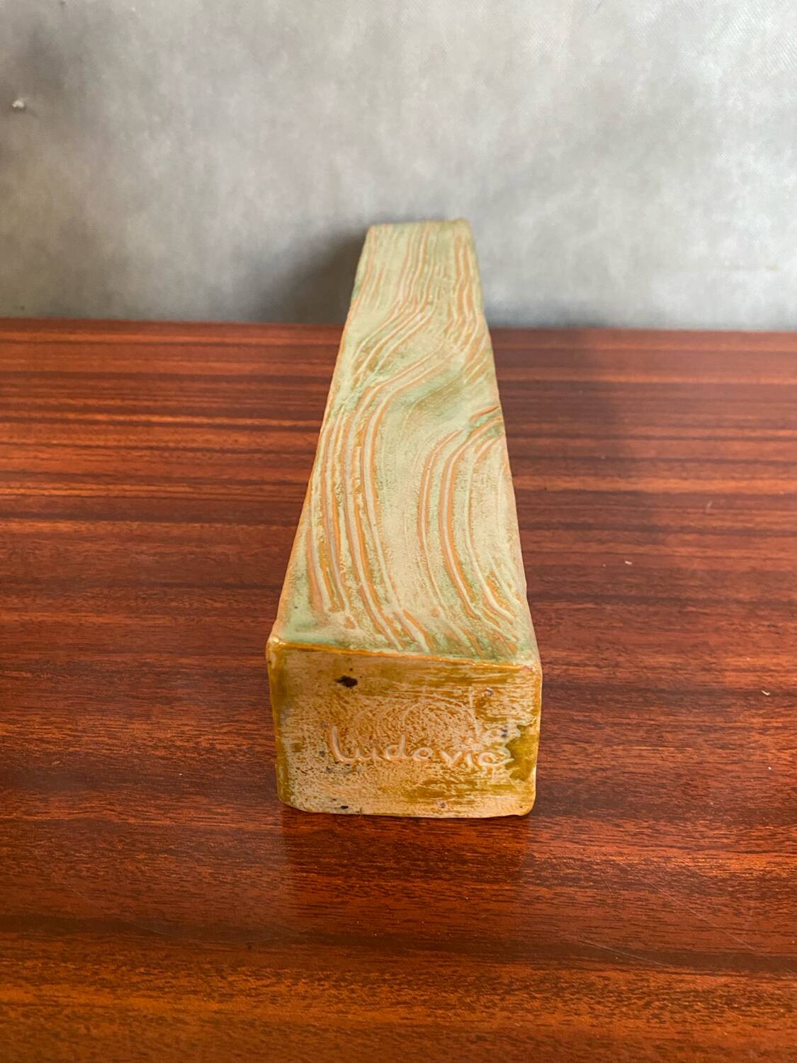 Old ludovic dagon ceramic vase green & beige vintage design shape