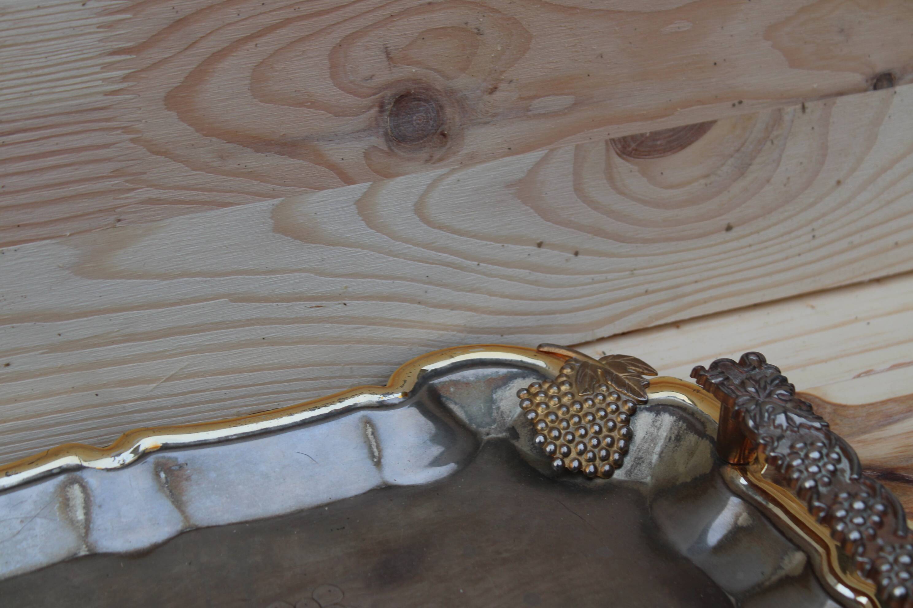 Antique silver-plated metal tray with gilt edges – Grape cluster motif