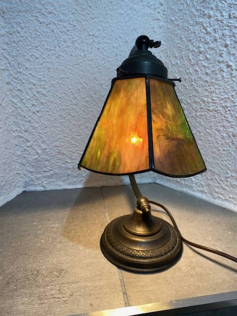 Art Deco table lamp with a glass paste shade