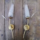 Vintage brass sconces and moulded glass wheat spikes