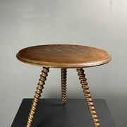 Midcentury wood turned barley twist side table with cork screw legs 1950s