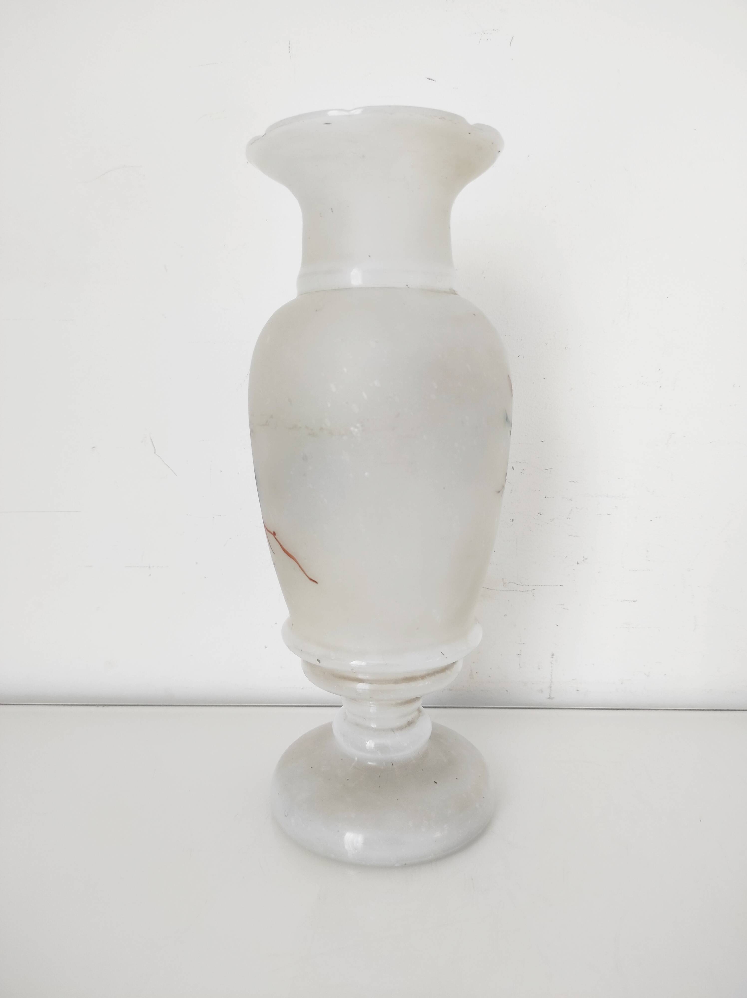 Opaline glass vase with hand-painted flowers, 1900
