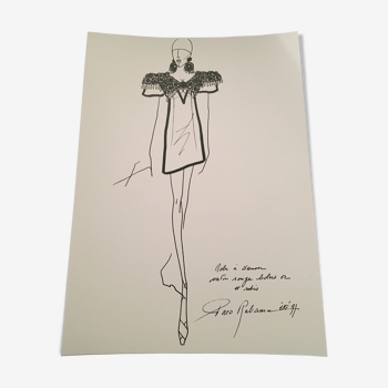 Nice press fashion illustration by paco rabanne. Sketch collection of the 90s.