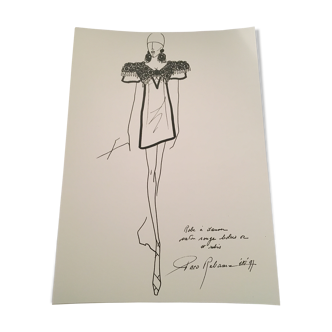 Nice press fashion illustration by paco rabanne. Sketch collection of the 90s.