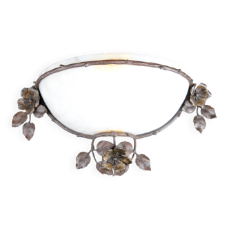 Art Deco wall sconce, wrought iron and alabaster – France, circa 1920