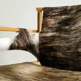 Vintage Swedish Carl-Axel Acking Wooden "Trienna" Armchair Cowhide, 1950s