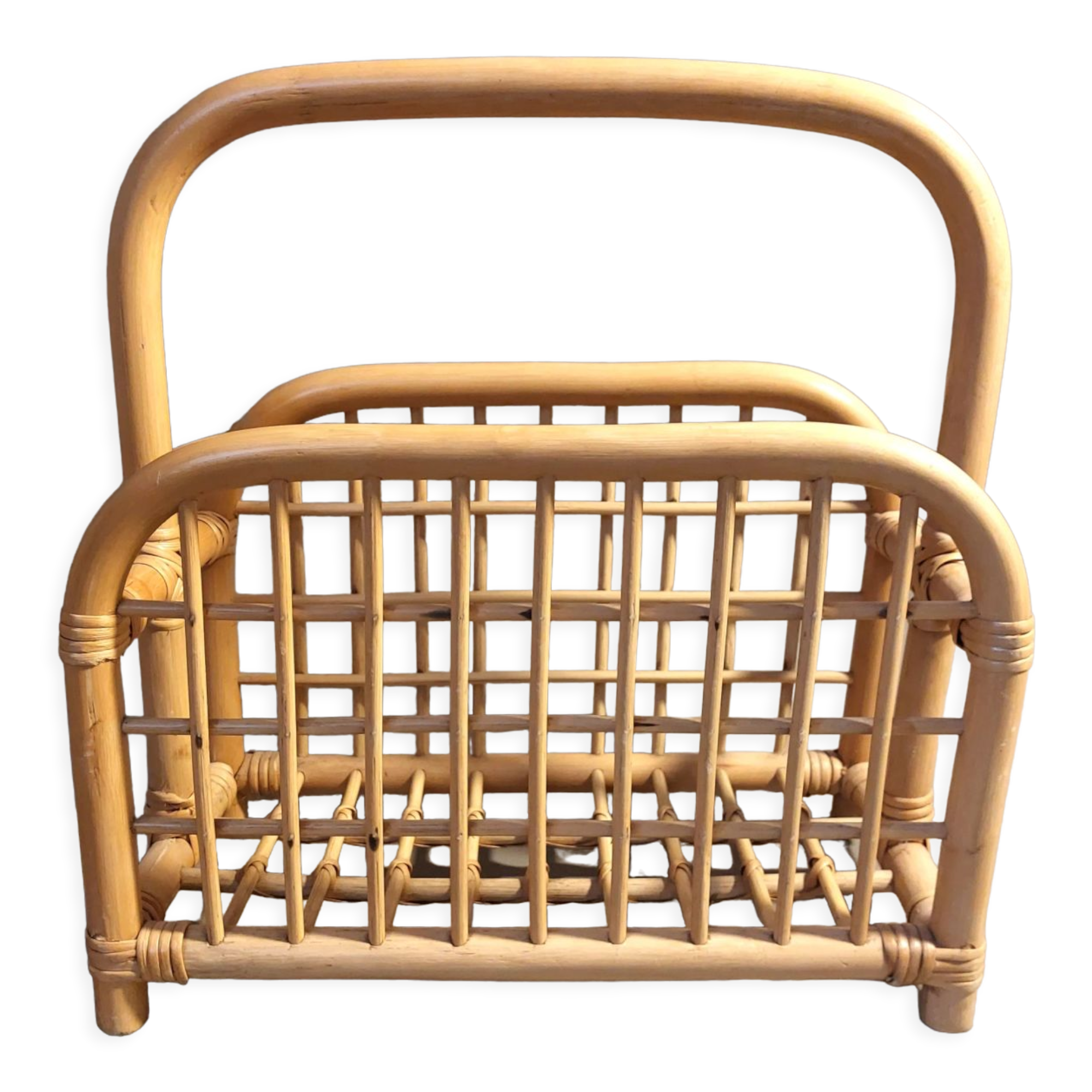 Vintage rattan magazine holder