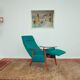 Turquoise armchair with folding footrest, 1960s