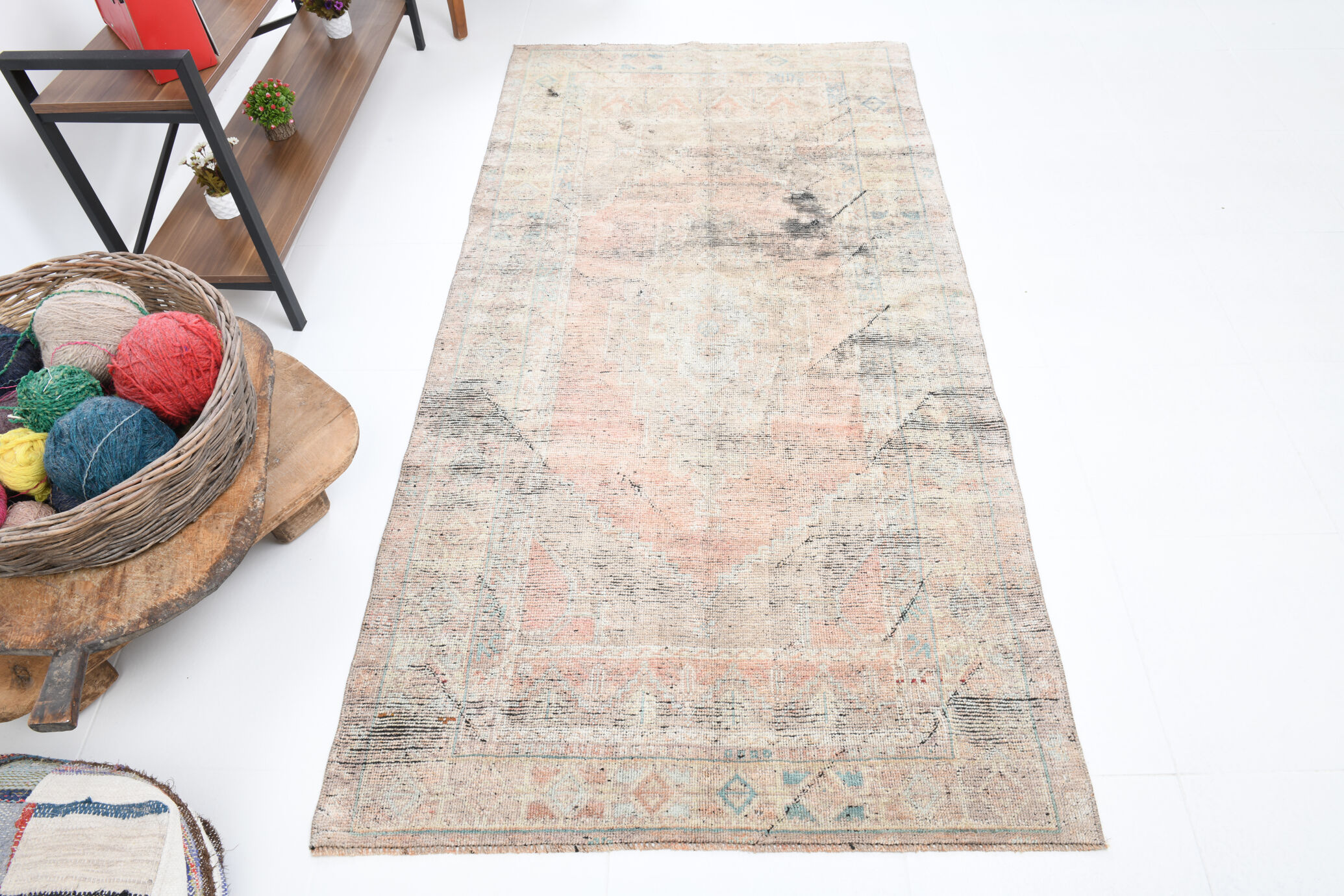 Turkish vintage area rug 221x112cm