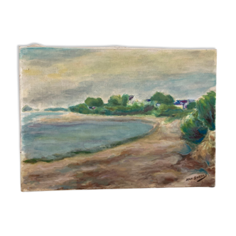 Oil on canvas seaside landscape