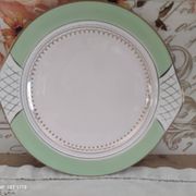 Pie dish with ears in water green and golden frieze l'Amandinoise