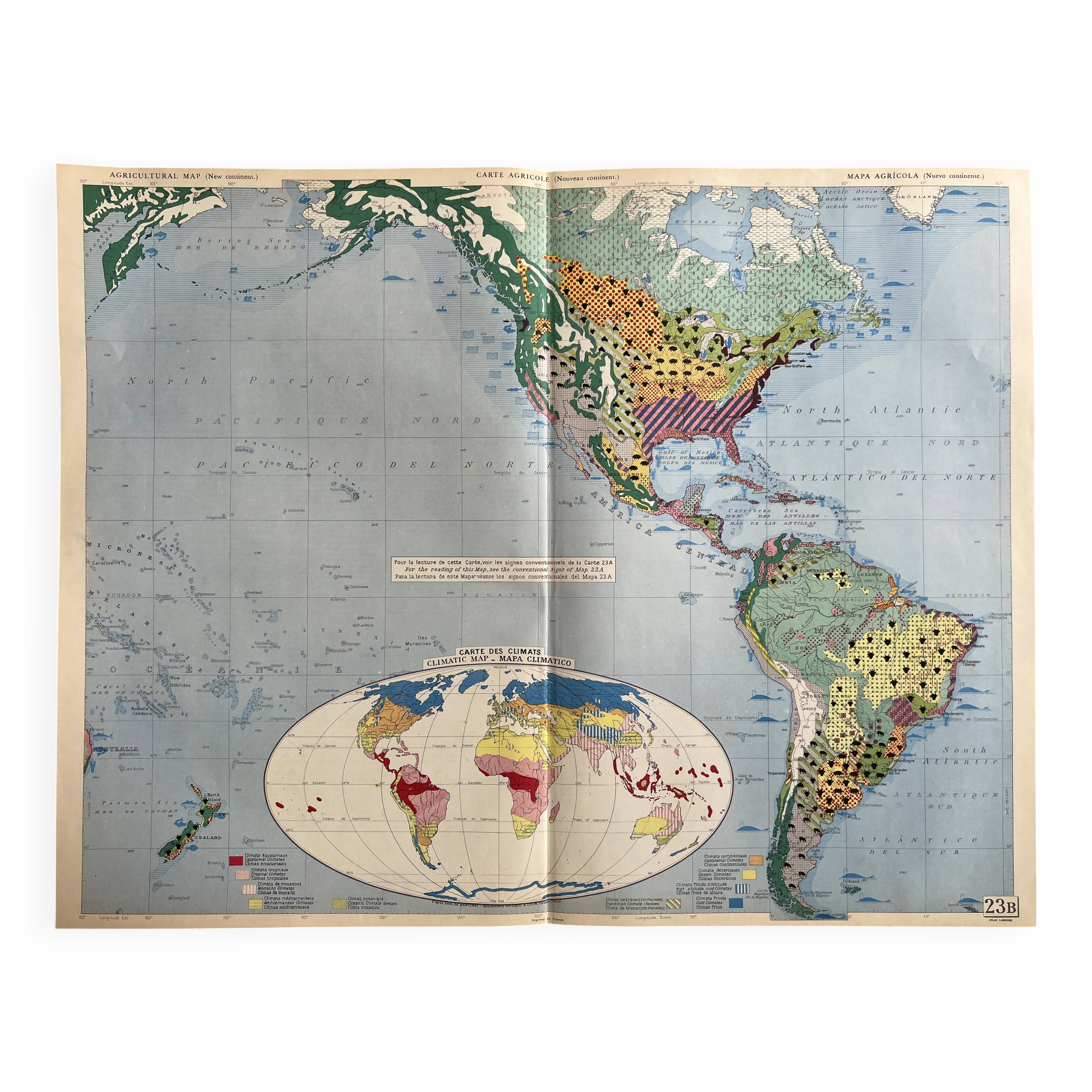 Old Agricultural Map of the New World & Map of Climates | Amériq