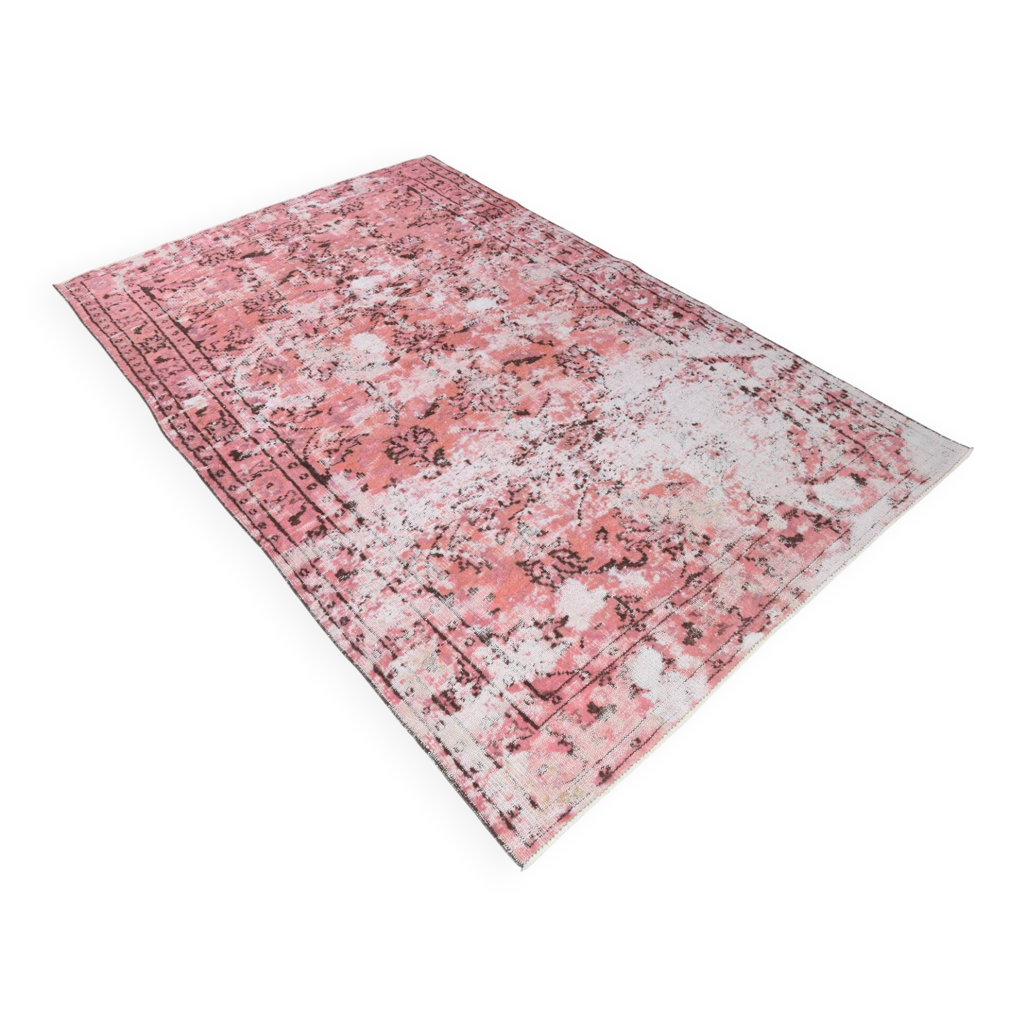 pink overdye turkish vintage carpet  , pink vintage distressed vintage rug.