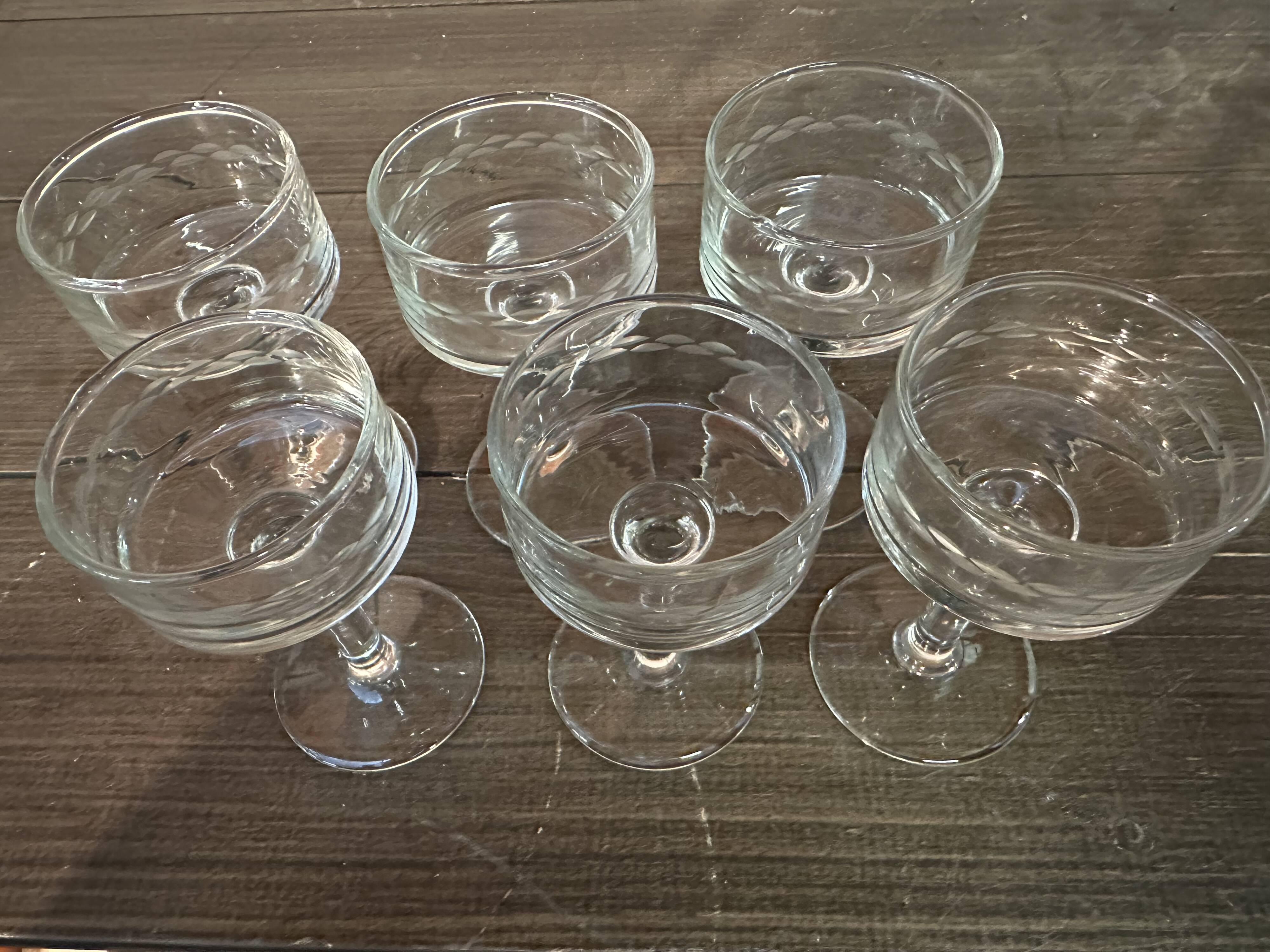 6 sorbet cups on foot - Engraved Crystal Rice Grains H 11.5 cm