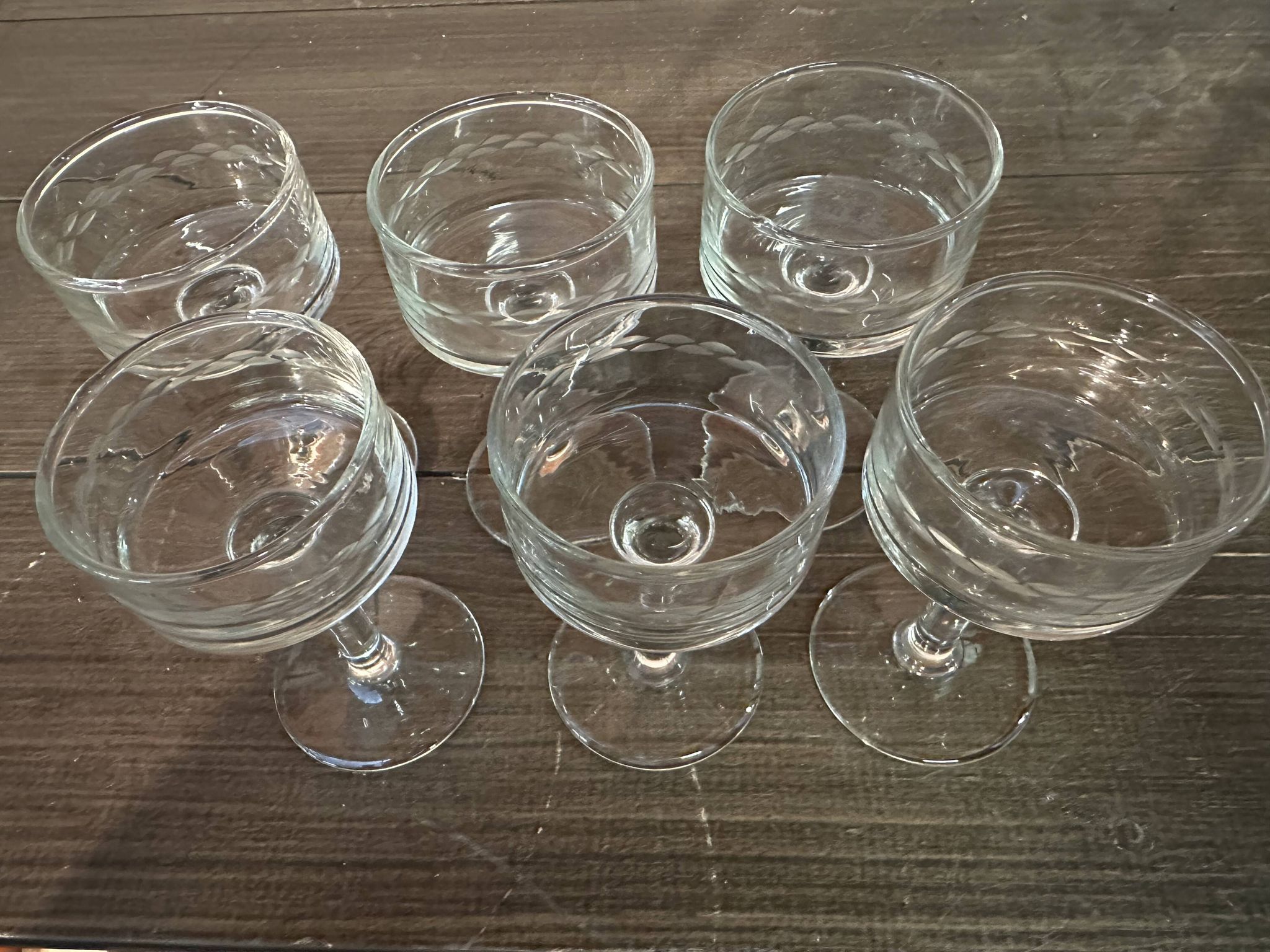 6 sorbet cups on foot - Engraved Crystal Rice Grains H 11.5 cm