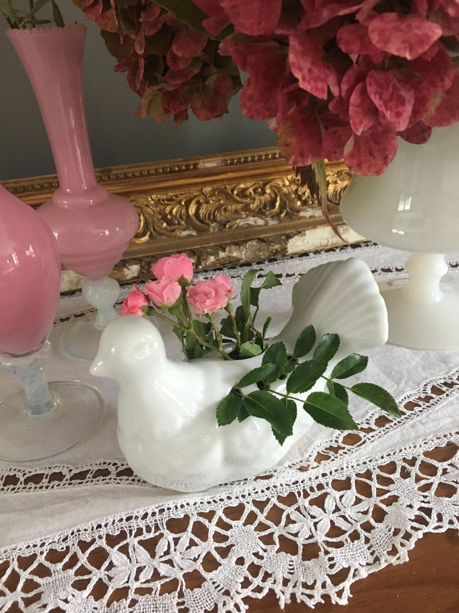 Vintage Porcelain Flower Picker Dove