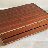 Mid Century rosewood cabinet with 2 beige plastic drawers