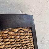 Set of two colonial dark-brown wooden armchairs with natural rattan seating (pair)