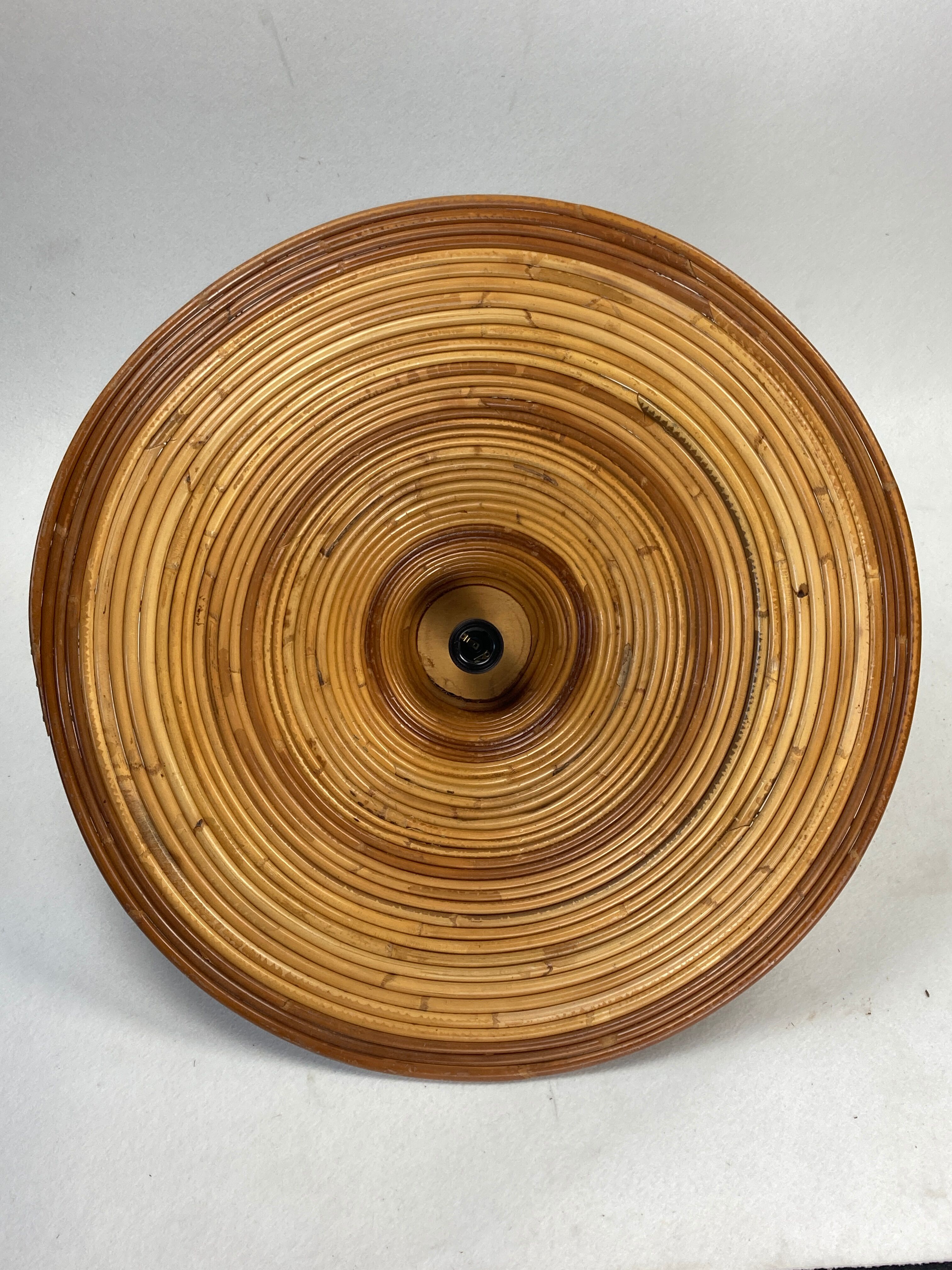 Pencil split reed rattan bamboo and brass pendant Lamp, 1970s