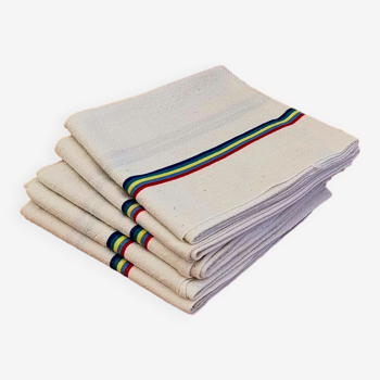 Set of 5 vintage multi-colored striped tea towels