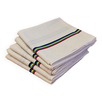 Set of 5 vintage multi-colored striped tea towels