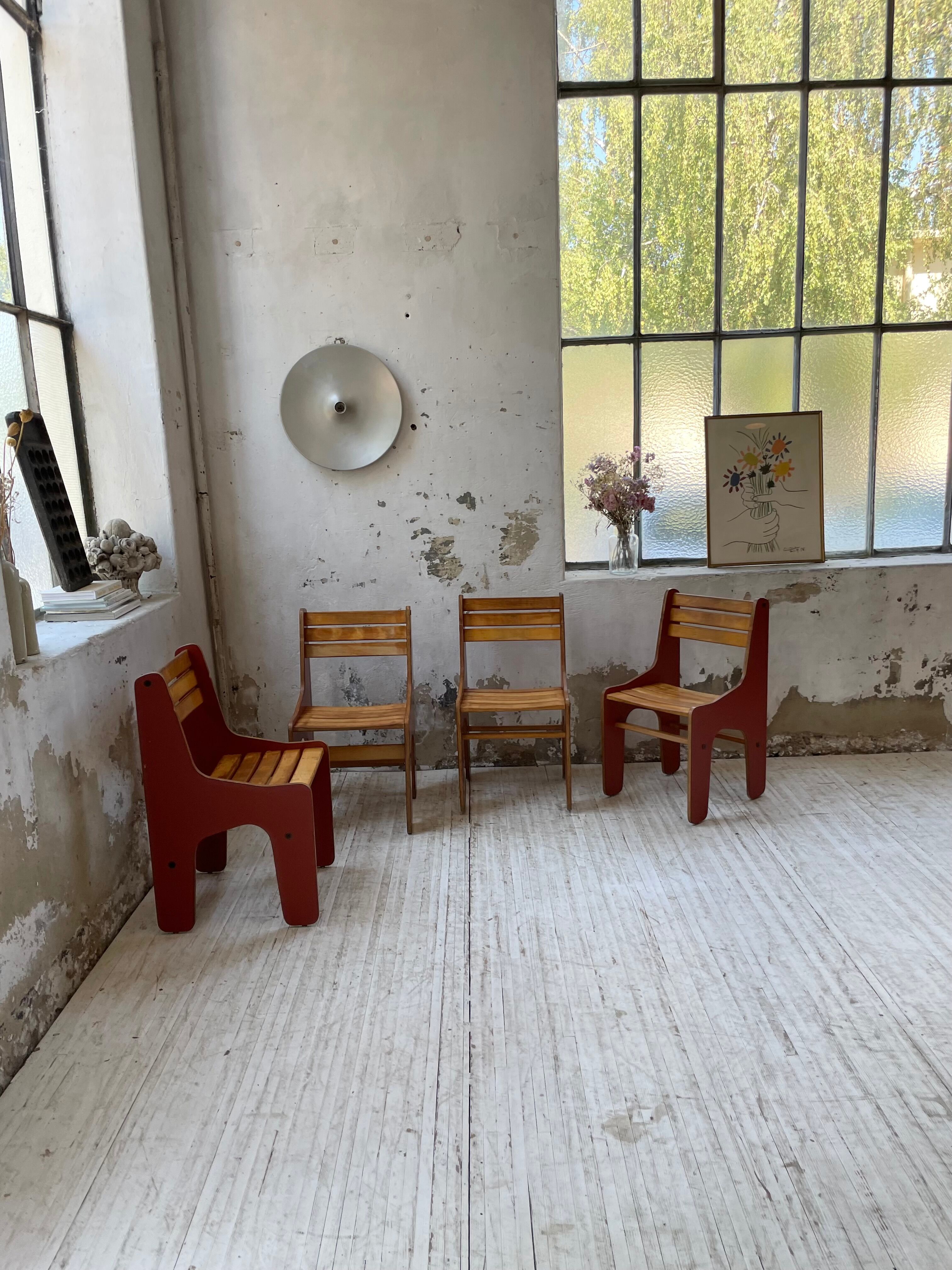 4 vintage Plywood chairs 80s