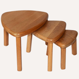 Brutalist oak organic curved oval side or nesting tables, Dutch ca 1960