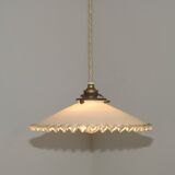 Suspension Art déco en opaline plissée blanche, France