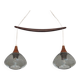 Scandinavian boomerang chandelier in teak and glass