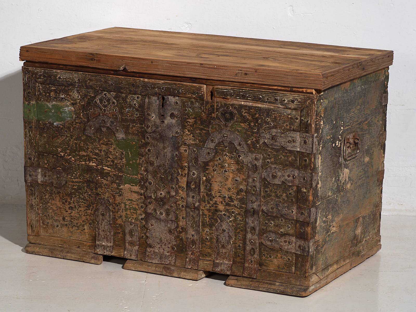 Antique olive green patinated chest (c.1920) #53