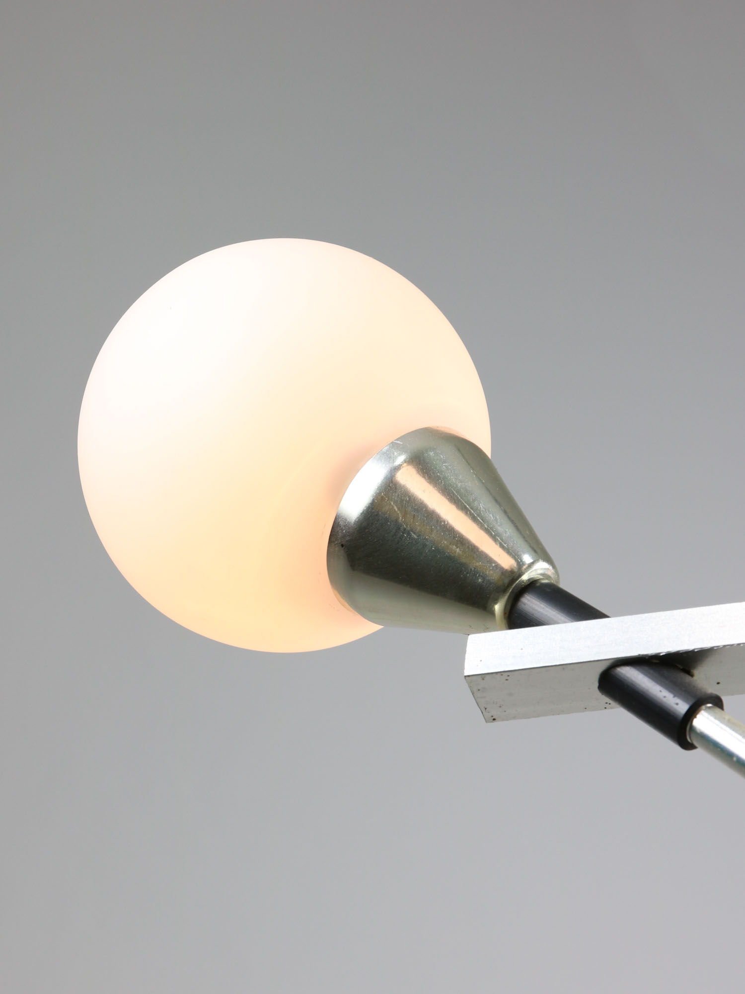 Italian Space-age Aluminum and Opaline Glass Chandelier