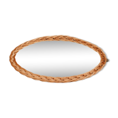 Vintage rattan oval mirror