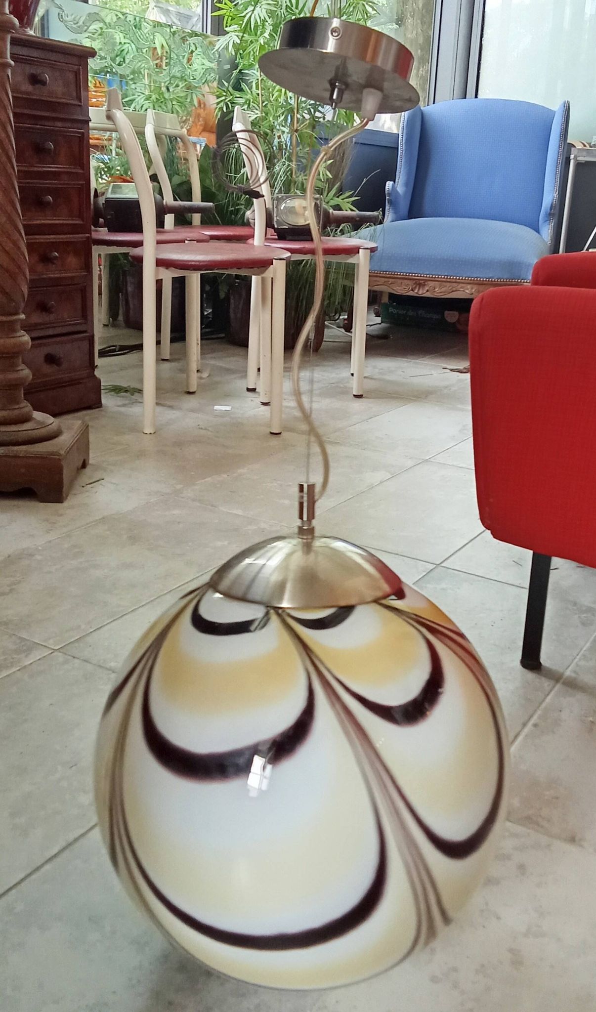 Vintage XXL Egg Ball Pendant Light Murano Glass Design